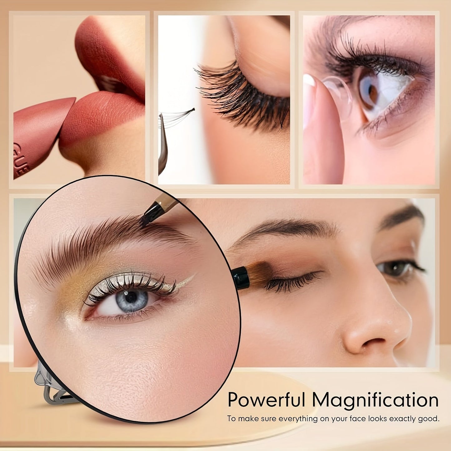 Norvo | Forstørrende sminkespeil - 20X/10X forstørrelse, sugekopp, bærbar