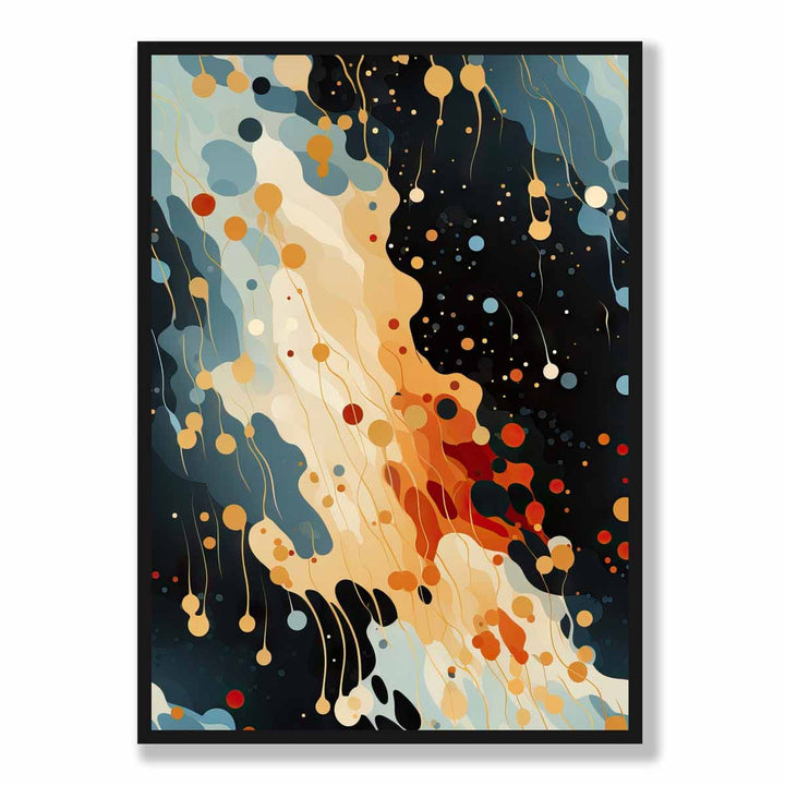 Abstrakt flytende kunsttrykk Blå, oransje og rød nr. 1