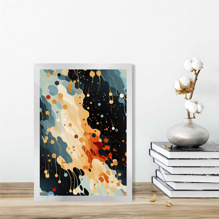 Abstrakt flytende kunsttrykk Blå, oransje og rød nr. 1