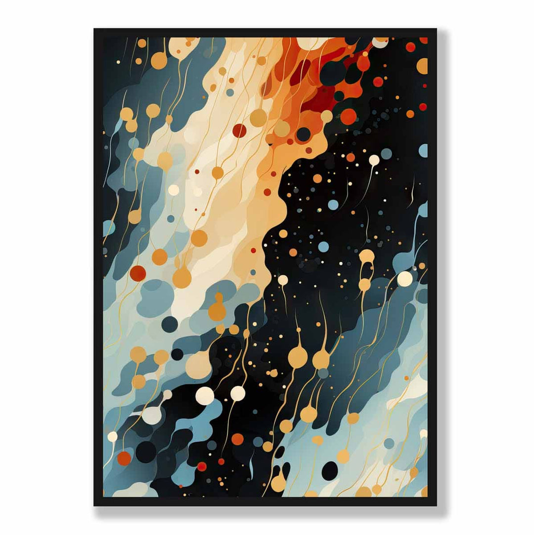 Abstrakt flytende kunsttrykk blå, oransje og rød nr. 2