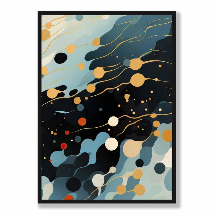 Abstrakt flytende kunsttrykk Blå, oransje og rød nr. 3