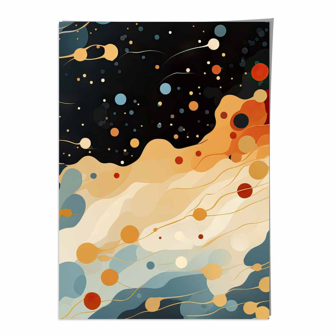 Abstrakt flytende kunsttrykk, blått, oransje og rødt, nr. 4