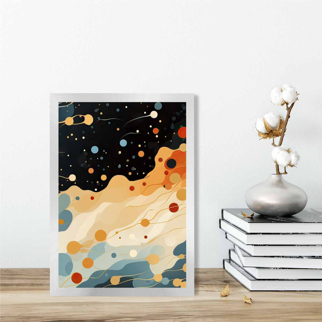 Abstrakt flytende kunsttrykk, blått, oransje og rødt, nr. 4