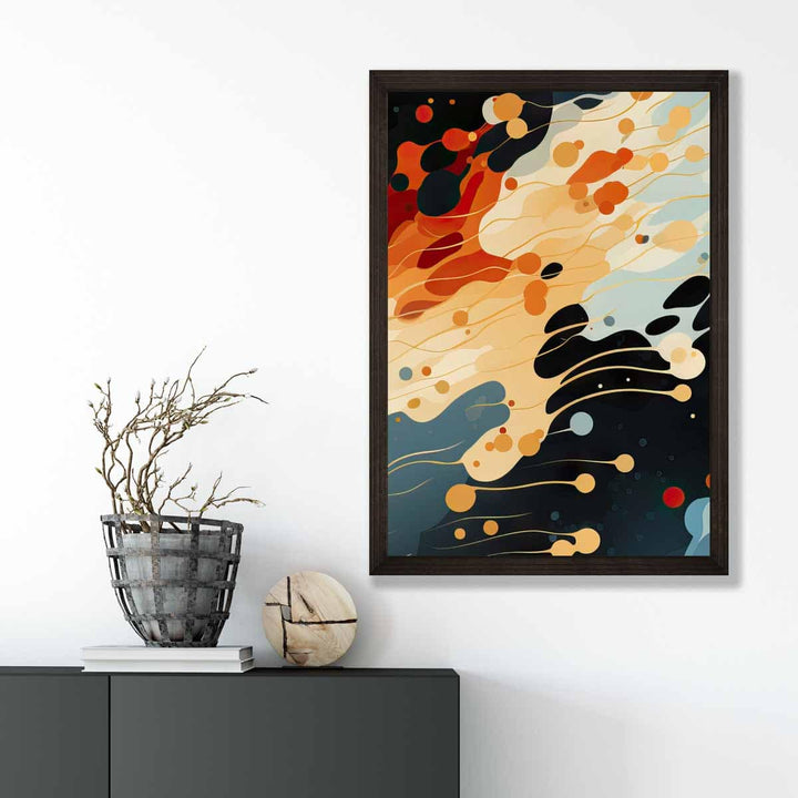 Abstrakt flytende kunsttrykk Blå, oransje og rød nr. 5