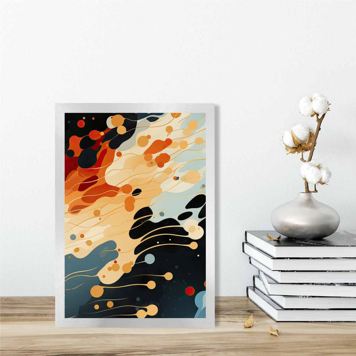 Abstrakt flytende kunsttrykk Blå, oransje og rød nr. 5