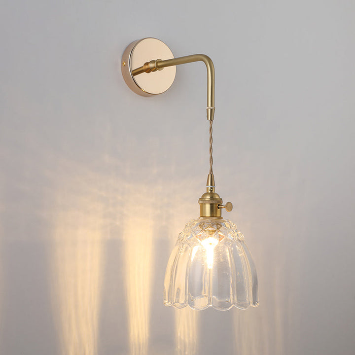 Skjermet Glass Vegglampe Vintage Enkelt Lyspære Sengemontasje Lampe i Gull | Skanto