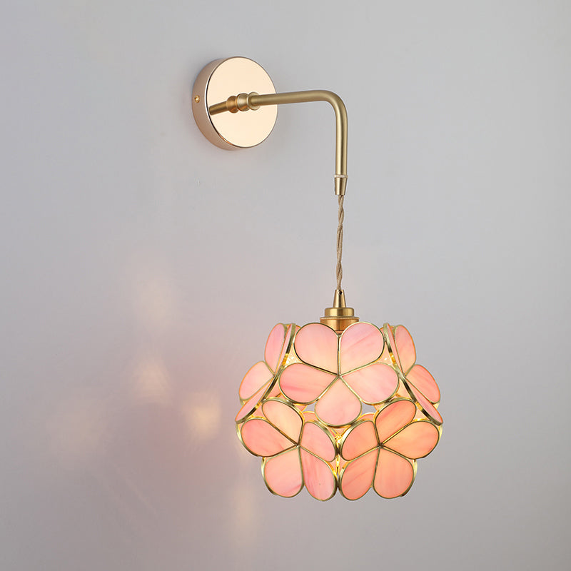Skjermet Glass Vegglampe Vintage Enkelt Lyspære Sengemontasje Lampe i Gull | Skanto