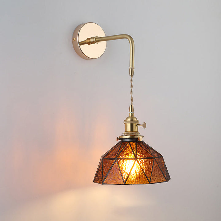 Skjermet Glass Vegglampe Vintage Enkelt Lyspære Sengemontasje Lampe i Gull | Skanto