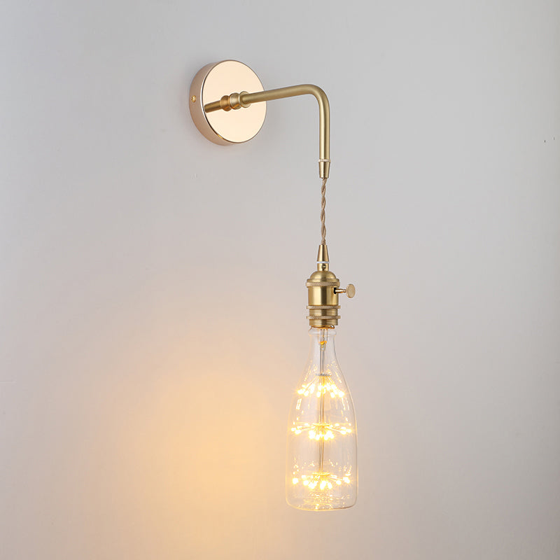 Skjermet Glass Vegglampe Vintage Enkelt Lyspære Sengemontasje Lampe i Gull | Skanto