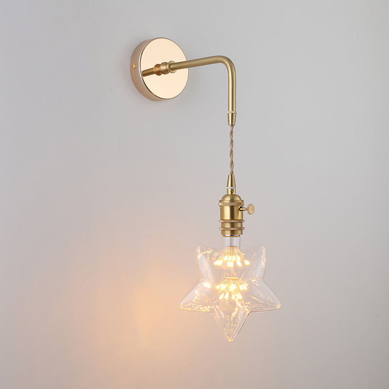Skjermet Glass Vegglampe Vintage Enkelt Lyspære Sengemontasje Lampe i Gull | Skanto