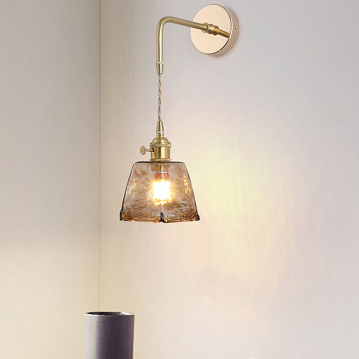Skjermet Glass Vegglampe Vintage Enkelt Lyspære Sengemontasje Lampe i Gull | Skanto