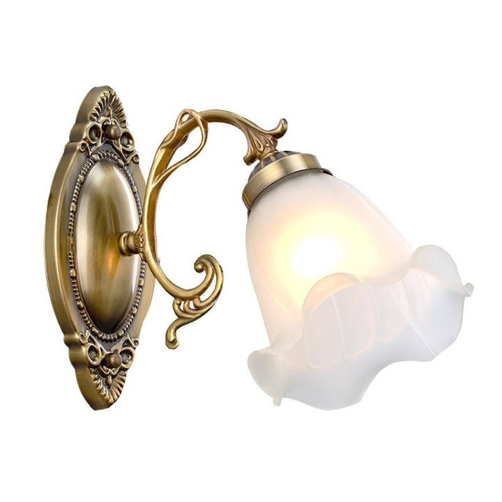 Skanto | Gjengede Vegglampe Klassisk Blomsterlakk Frostet Glass Veggbelysning i Hvit