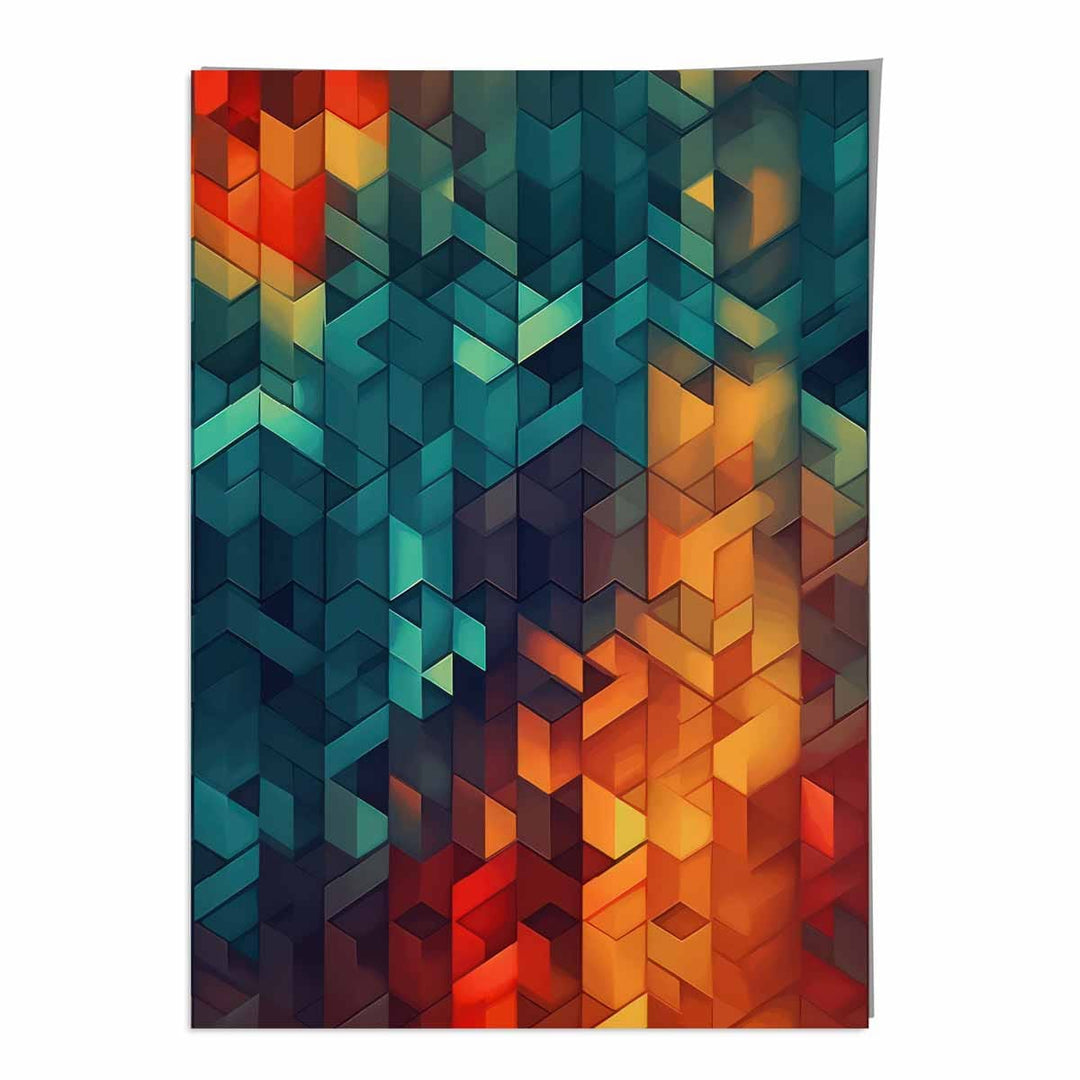 Abstrakt kunsttrykk av geometriske former, blå, oransje og rød nr. 1