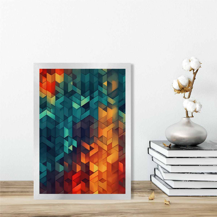 Abstrakt kunsttrykk av geometriske former, blå, oransje og rød nr. 1
