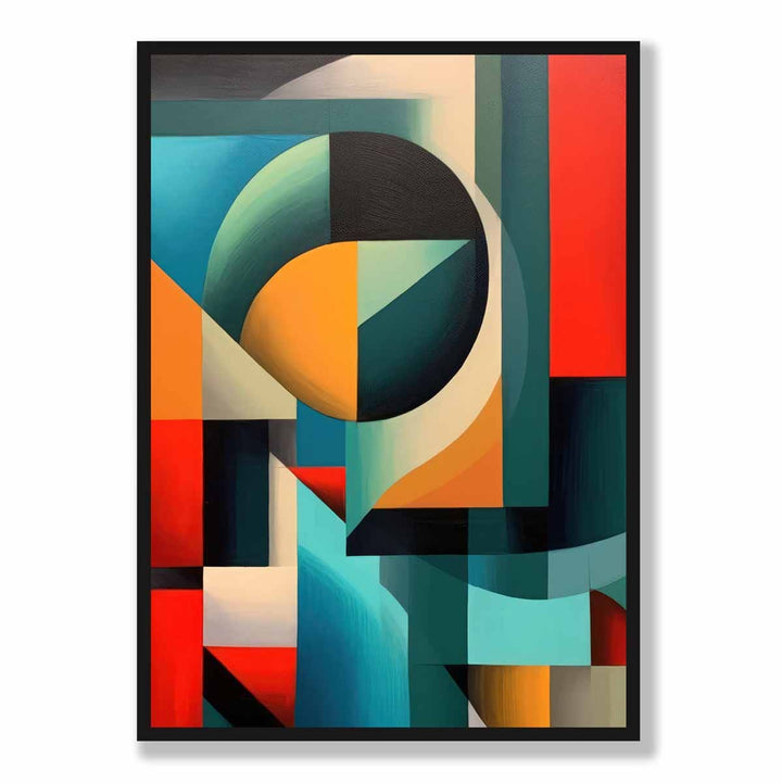 Abstrakt kunsttrykk med fargerike former, blå, rød, oransje nr. 1