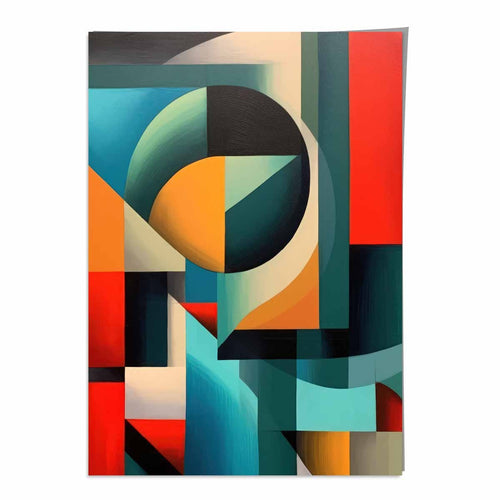 Abstrakt kunsttrykk med fargerike former, blå, rød, oransje nr. 1