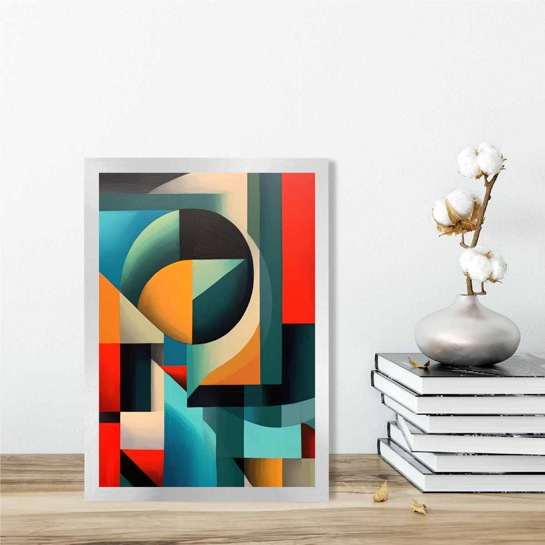 Abstrakt kunsttrykk med fargerike former, blå, rød, oransje nr. 1