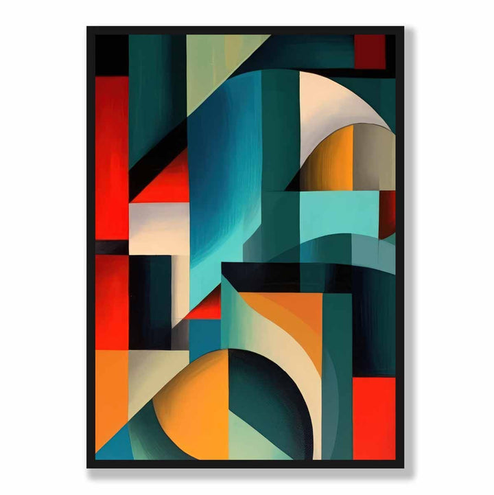 Abstrakt kunsttrykk med fargerike former, blå, rød, oransje nr. 2