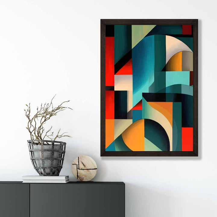 Abstrakt kunsttrykk med fargerike former, blå, rød, oransje nr. 2