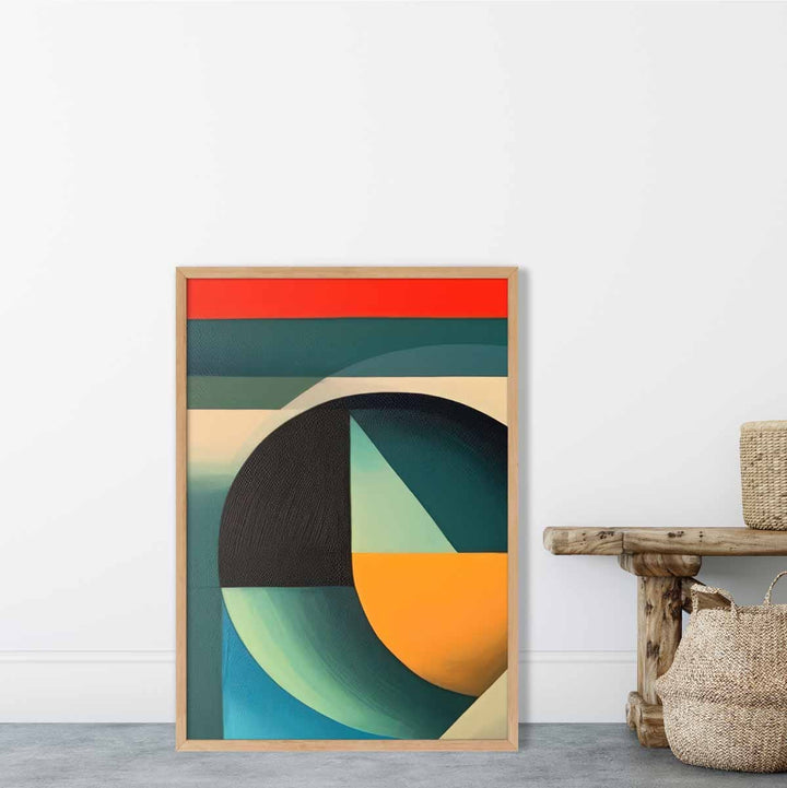 Abstrakt kunsttrykk med fargerike former, blå, rød, oransje, nr. 3