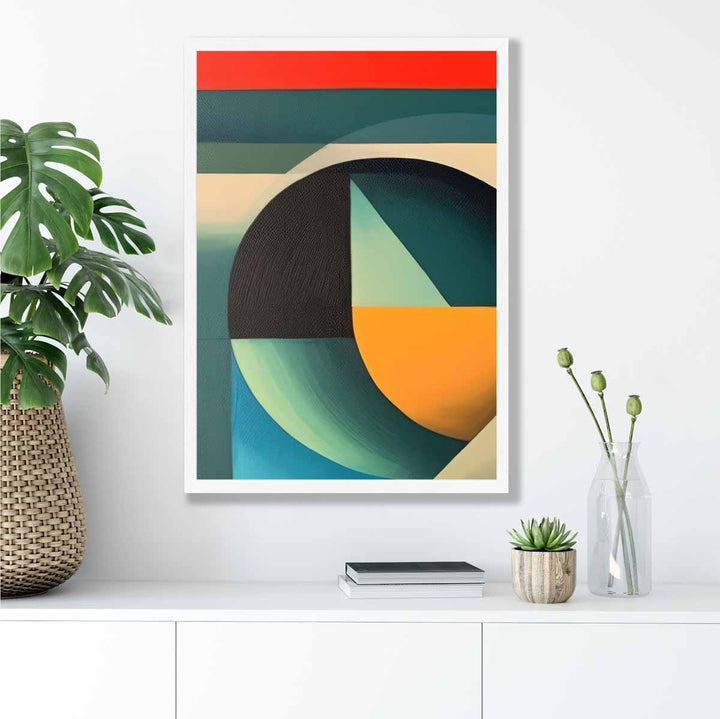 Abstrakt kunsttrykk med fargerike former, blå, rød, oransje, nr. 3