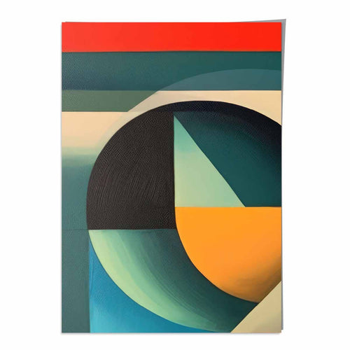 Abstrakt kunsttrykk med fargerike former, blå, rød, oransje, nr. 3