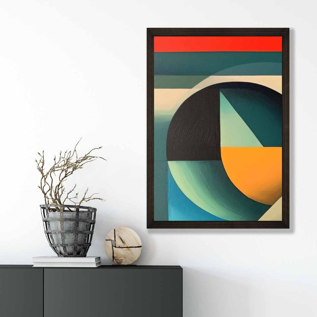 Abstrakt kunsttrykk med fargerike former, blå, rød, oransje, nr. 3