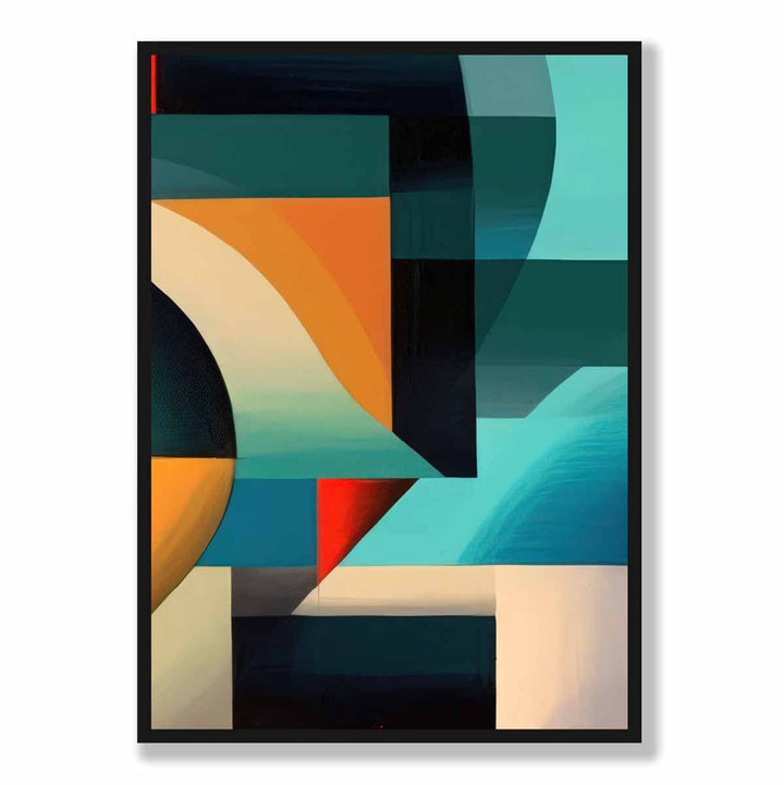 Abstrakt kunsttrykk med fargerike former, blå, rød, oransje, nr. 4