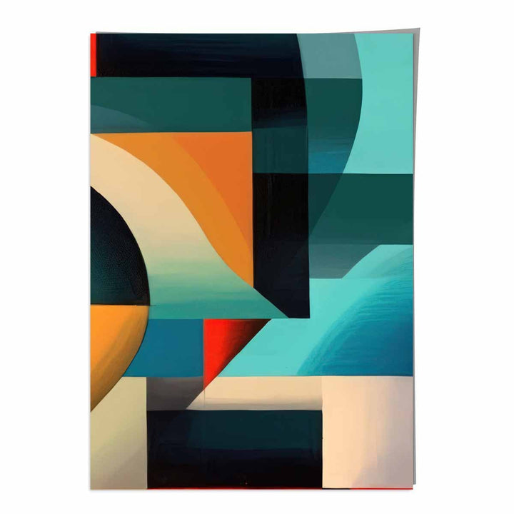 Abstrakt kunsttrykk med fargerike former, blå, rød, oransje, nr. 4