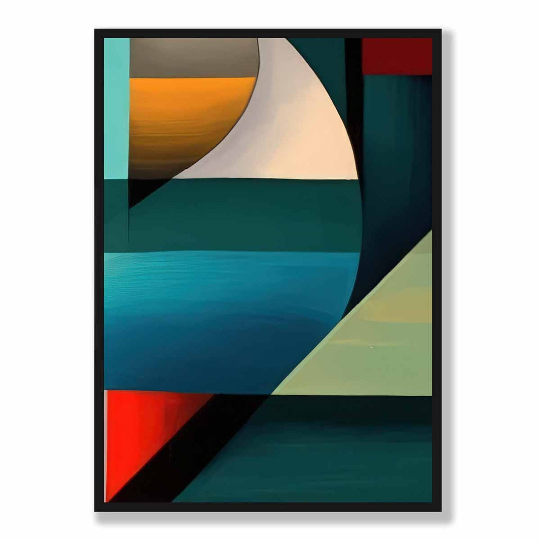 Abstrakt kunsttrykk med fargerike former, blå, rød, oransje, nr. 5
