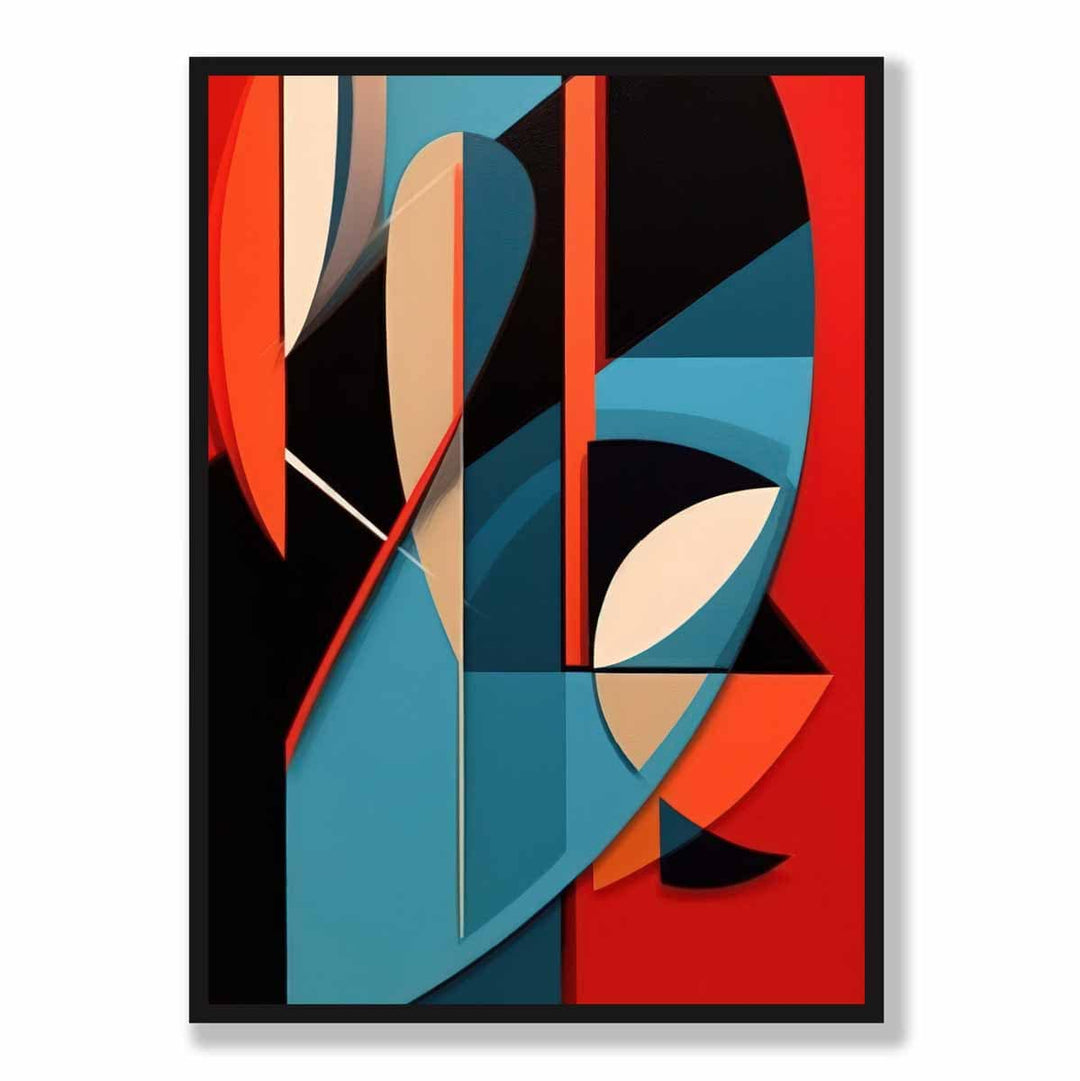 Abstrakt kunsttrykk med fargerike former, blå, rød, beige nr. 1