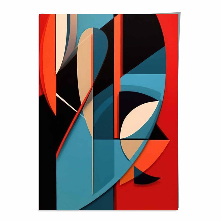 Abstrakt kunsttrykk med fargerike former, blå, rød, beige nr. 1
