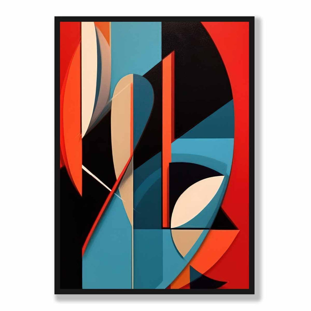 Abstrakt kunsttrykk med fargede former, blå, rød, beige, nr. 2