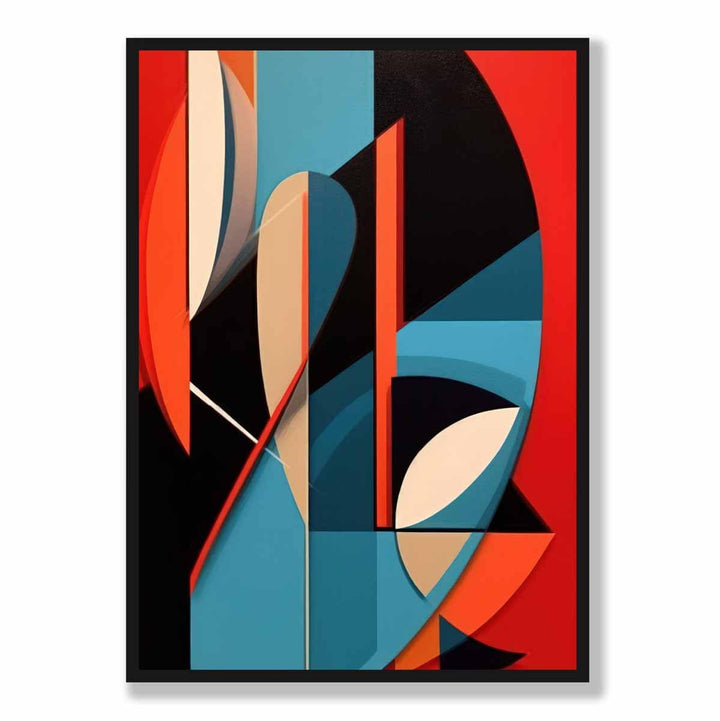 Abstrakt kunsttrykk med fargede former, blå, rød, beige, nr. 2