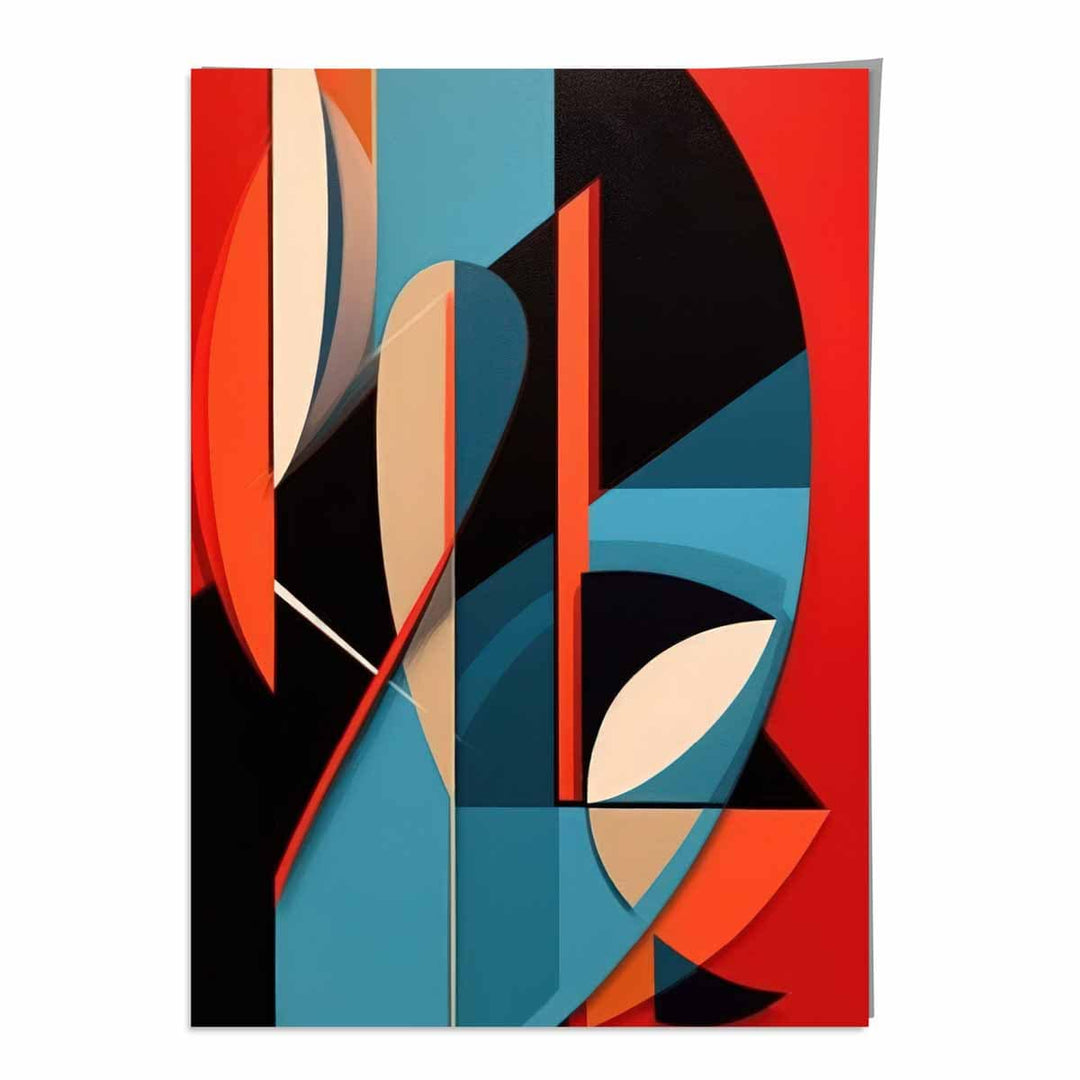 Abstrakt kunsttrykk med fargede former, blå, rød, beige, nr. 2