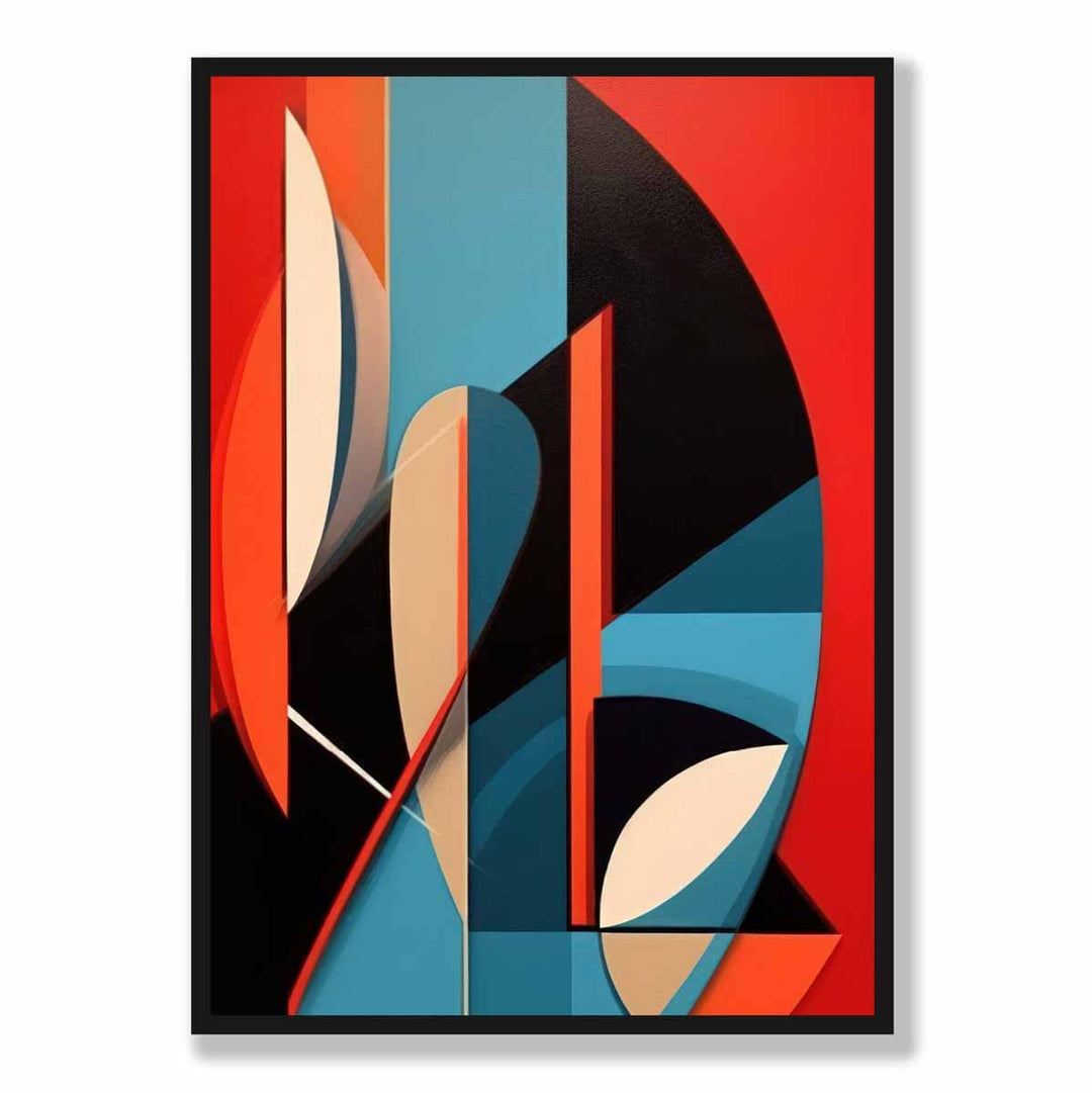 Abstrakt kunsttrykk med fargerike former, blå, rød, beige, nr. 3