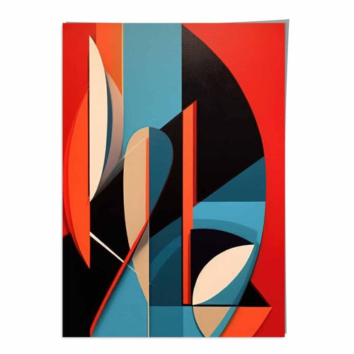 Abstrakt kunsttrykk med fargerike former, blå, rød, beige, nr. 3