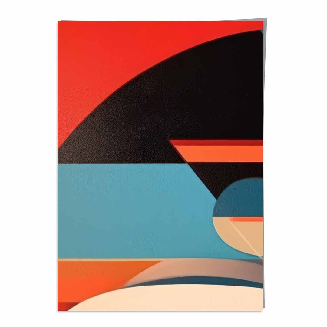 Abstrakt kunsttrykk med fargerike former, blå, rød, beige, nr. 4