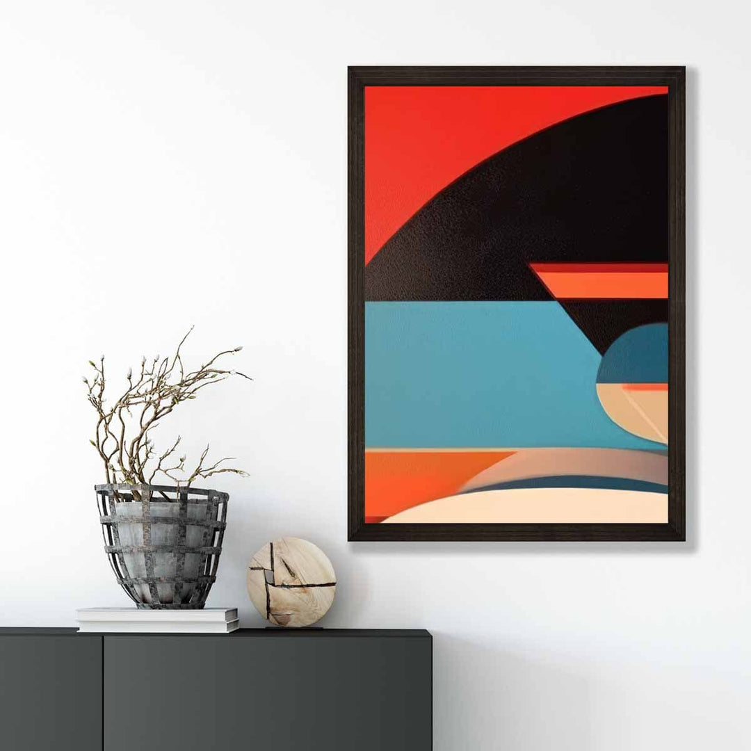 Abstrakt kunsttrykk med fargerike former, blå, rød, beige, nr. 4