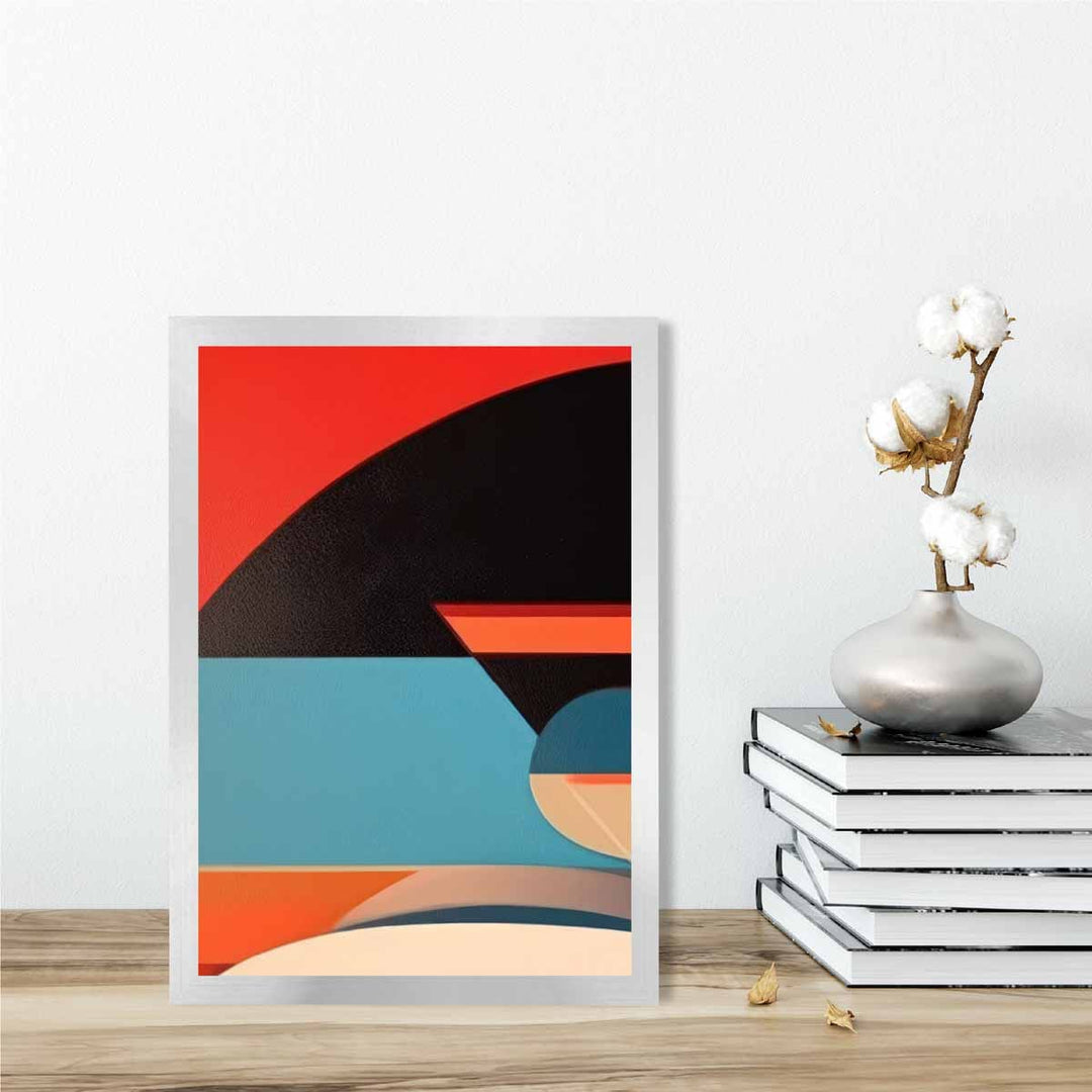 Abstrakt kunsttrykk med fargerike former, blå, rød, beige, nr. 4