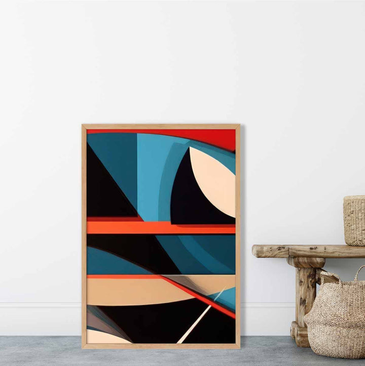 Abstrakt kunsttrykk med fargerike former, blå, rød, beige, nr. 5