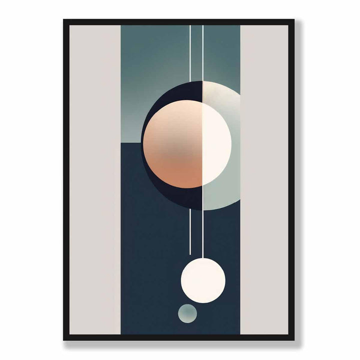 Kunsttrykk med abstrakte former i marineblått beige og grått nr. 1