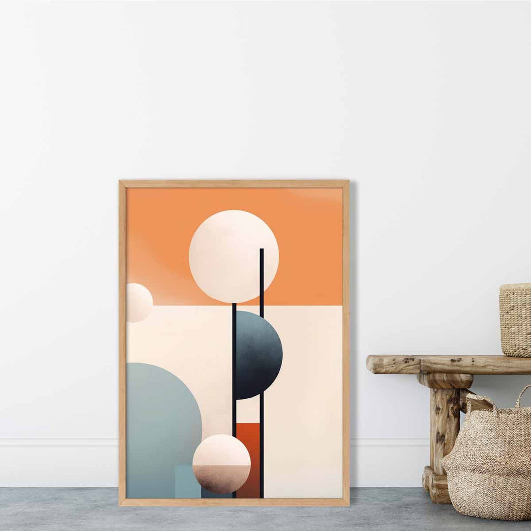 Abstrakte former kunsttrykk marineblå, oransje og beige nr. 1