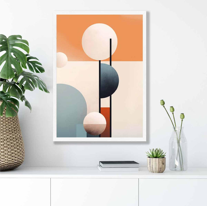 Abstrakte former kunsttrykk marineblå, oransje og beige nr. 1