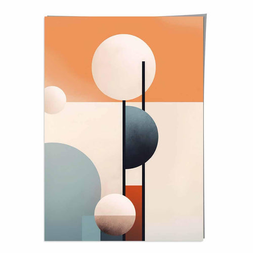 Abstrakte former kunsttrykk marineblå, oransje og beige nr. 1