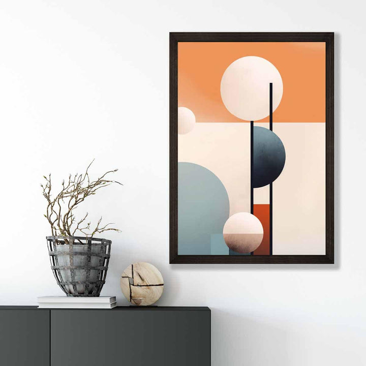 Abstrakte former kunsttrykk marineblå, oransje og beige nr. 1