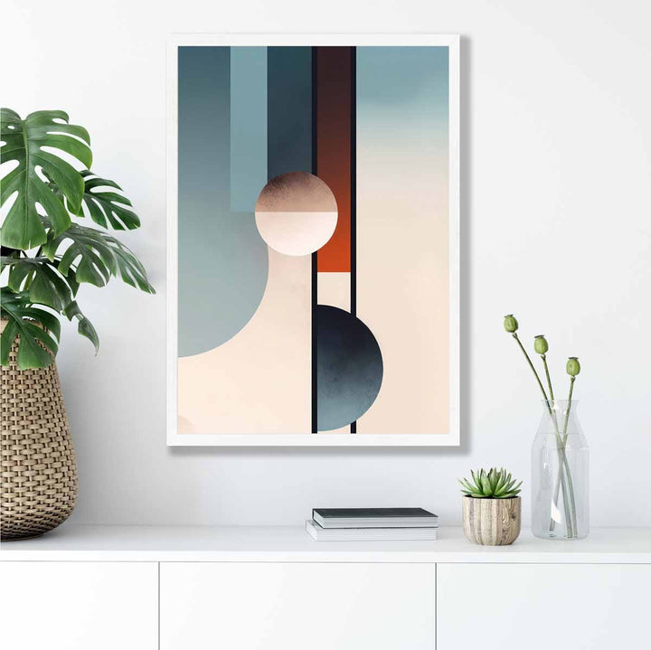 Abstrakte former kunsttrykk marineblå, oransje og beige nr. 2