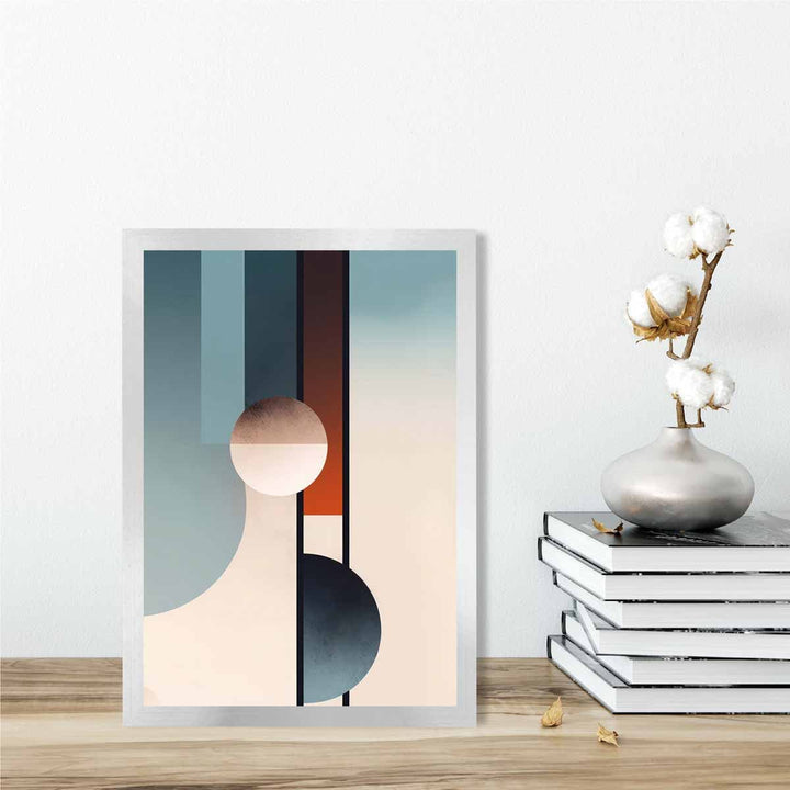 Abstrakte former kunsttrykk marineblå, oransje og beige nr. 2