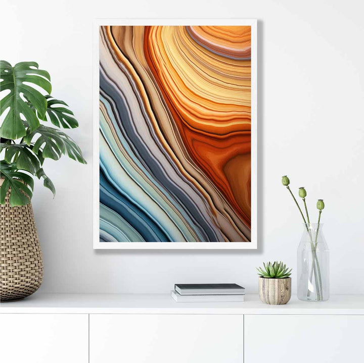 Abstrakt, flytende kunsttrykk i blått og oransje nr. 1