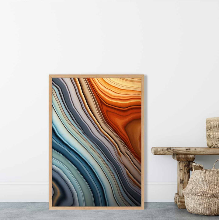 Abstrakt flytende kunsttrykk Blå og oransje nr. 2